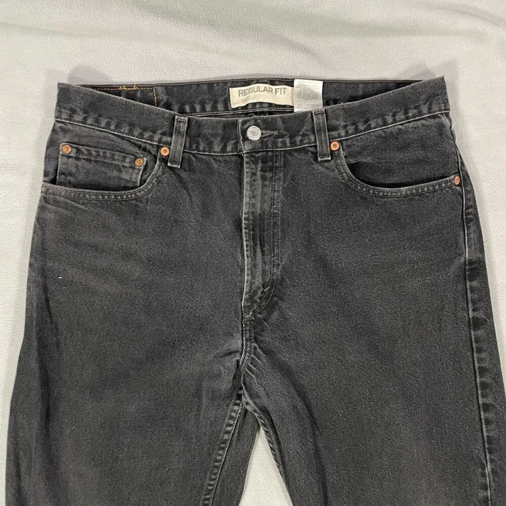 Levis 505 Black Denim Jeans Mens Size 36x32 Regular Fit Y2K Made in Mexico